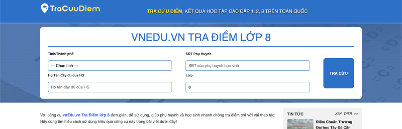 vnEdu Tra Điểm Lớp 8