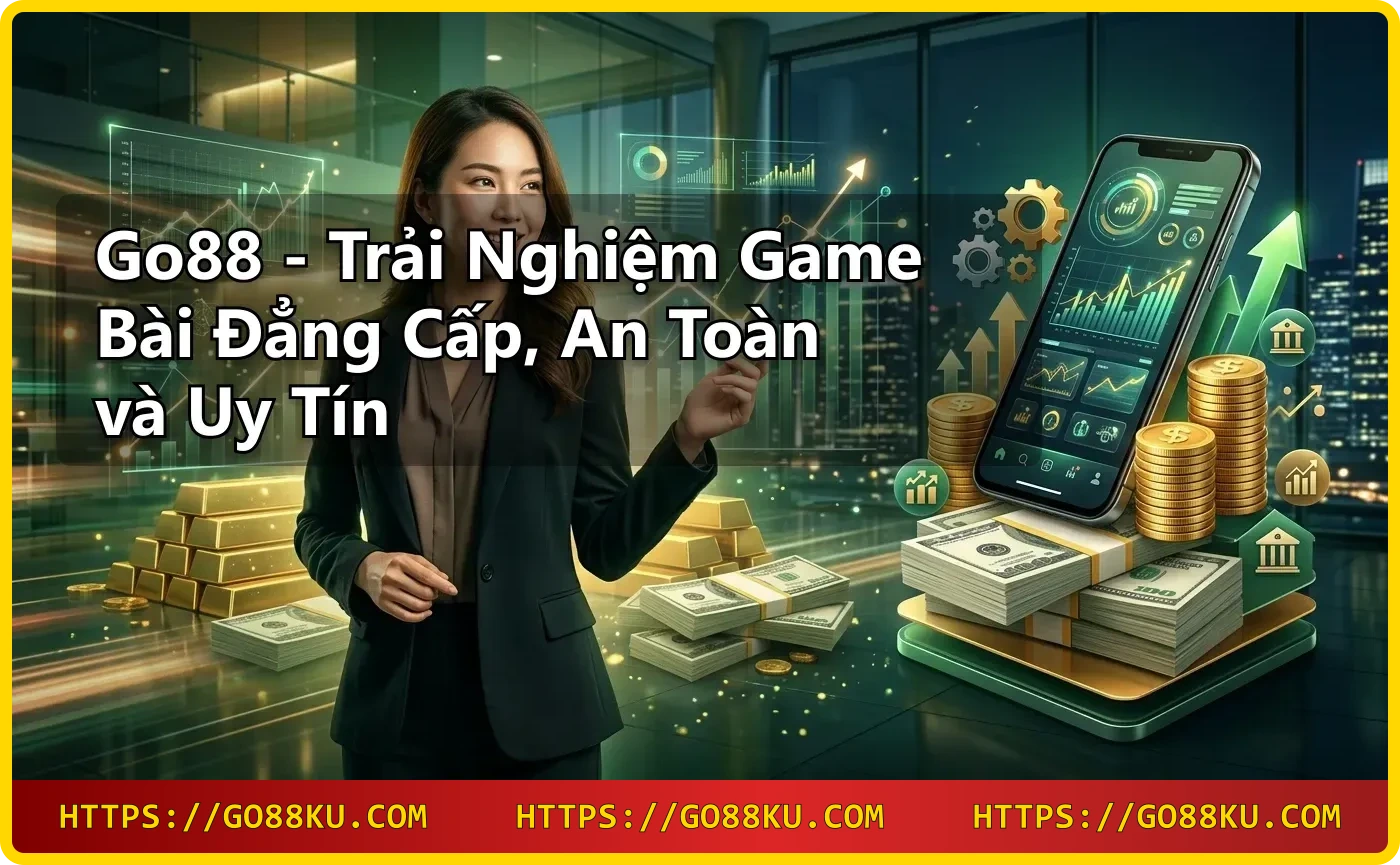 Người chơi trải nghiệm game bài Go88 trên điện thoại trong không gian casino sang trọng