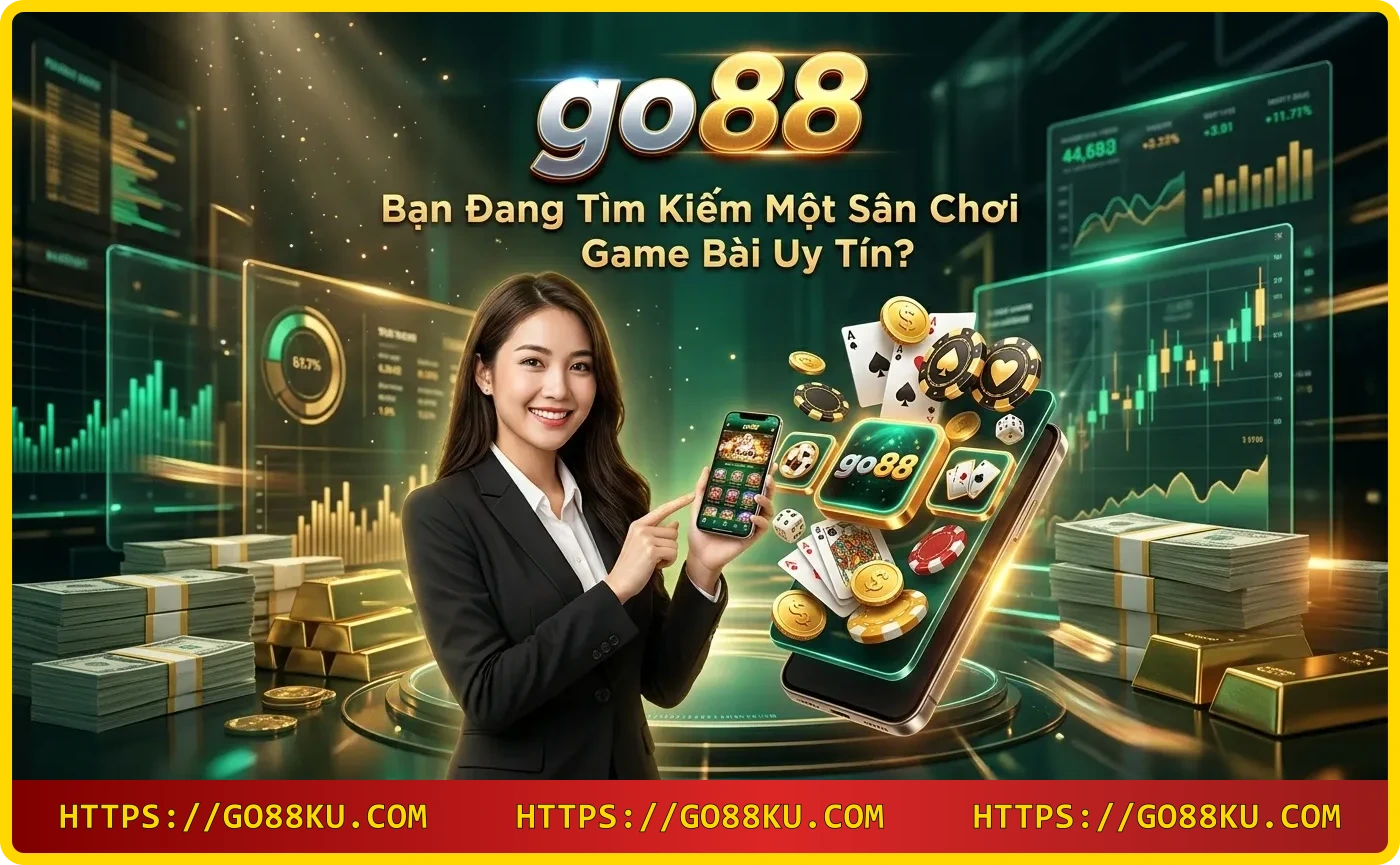 Người chơi trải nghiệm game bài Go88 trên điện thoại trong không gian casino sang trọng