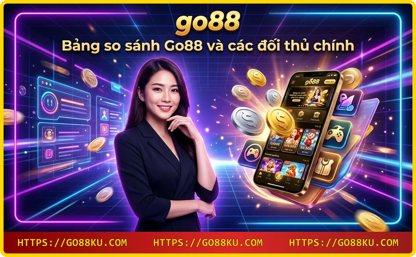 Bảng so sánh Go88 với các đối thủ về ưu đãi, bảo mật, hỗ trợ và kho game